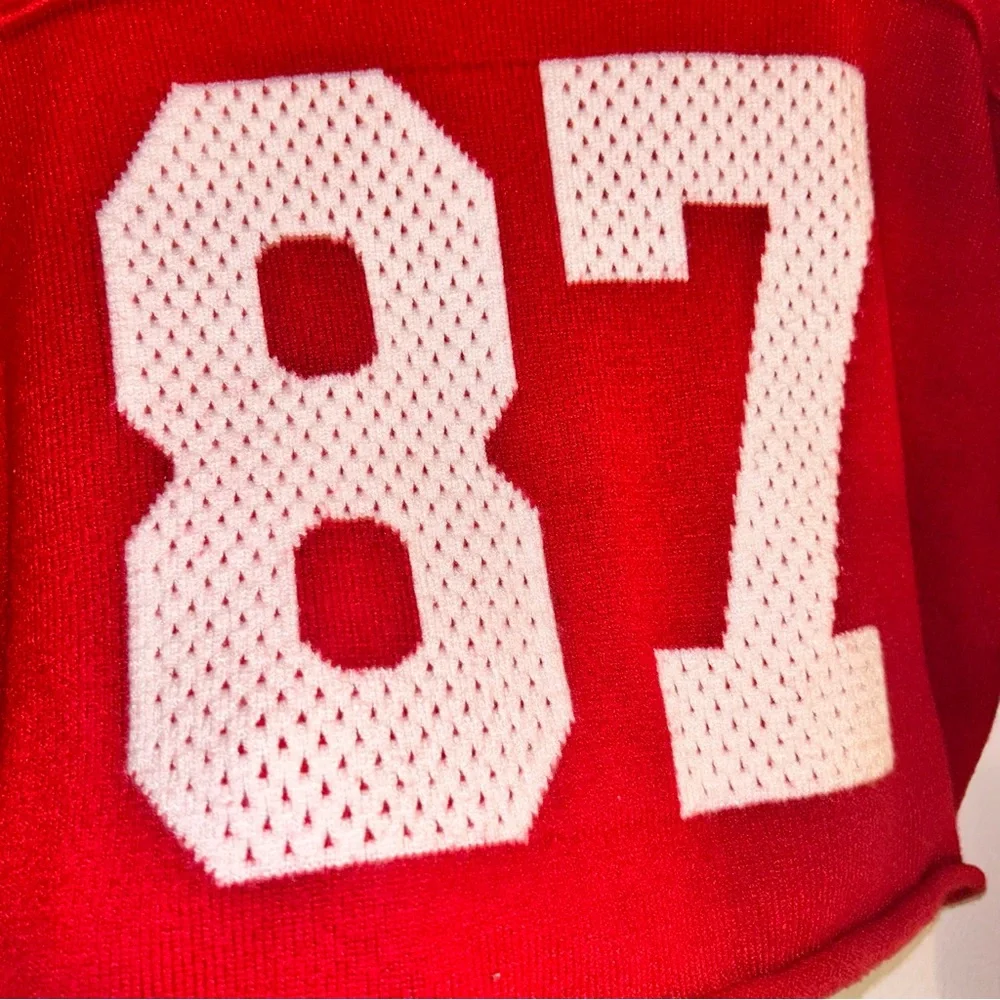 Red Cropped Sweater with 87 jersey sooo cute small Travis Kelsey